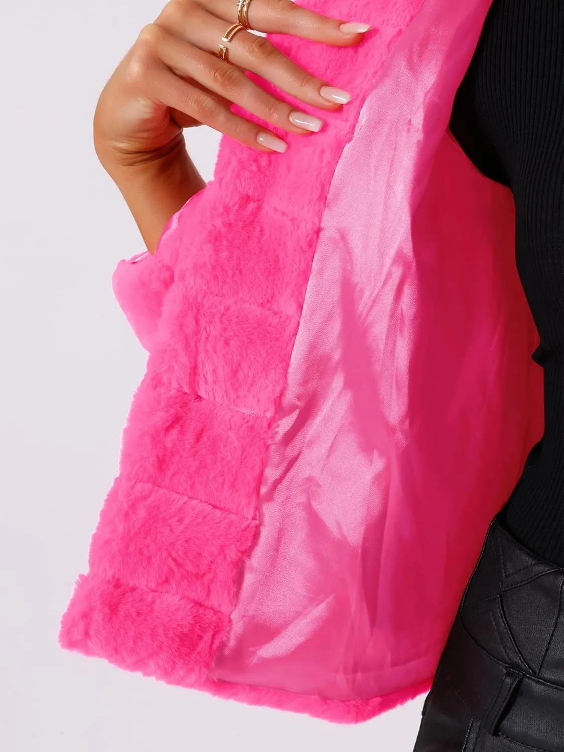 Allegra K Women's Faux Fur Fluffy Coat Collar 2024 Warm Winter Cropped Jacket