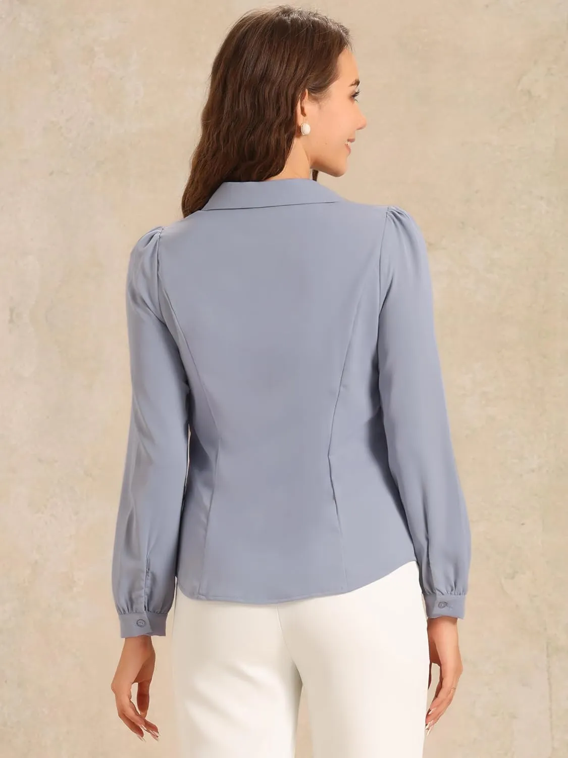 Allegra K Women's Peter Pan Collar Blouse Bow Tie Neck Vintage Button Up Shirt