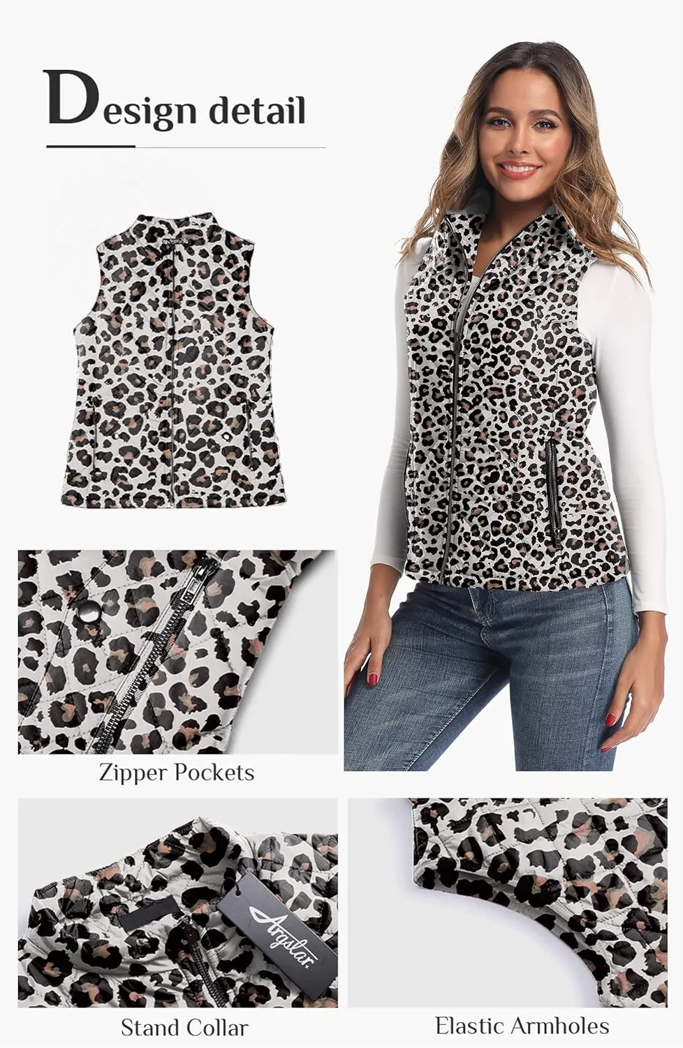 Argstar Women's Vest, Quilted Lightweight Zip Pockets Padded Gilet (XS-2XL)