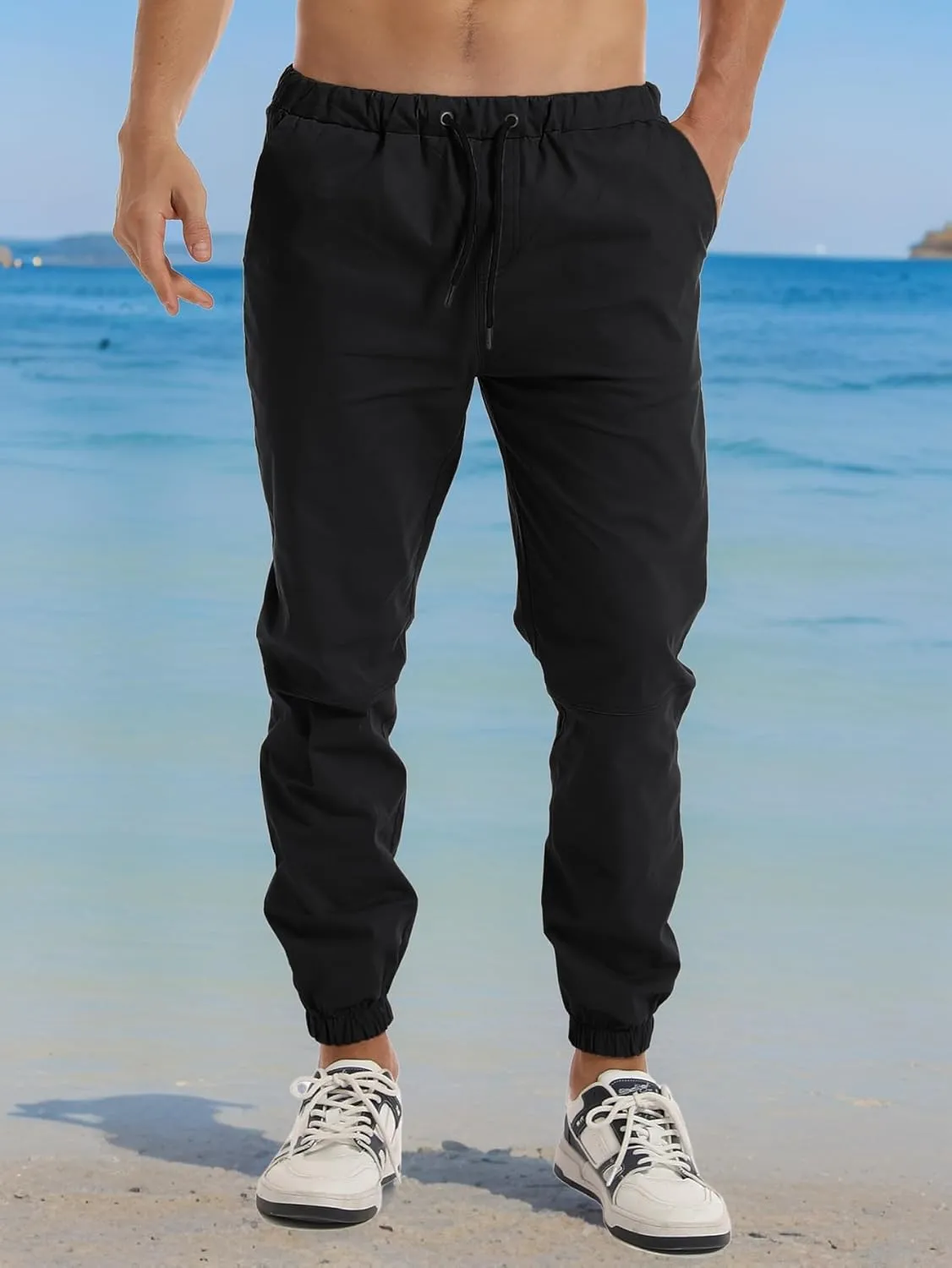 AUTIWITUA Men's Casual Jogger Pants Lightweight Cotton Drawstring Cargo Pants Outdoor Hiking Twill Track Tapered Pants