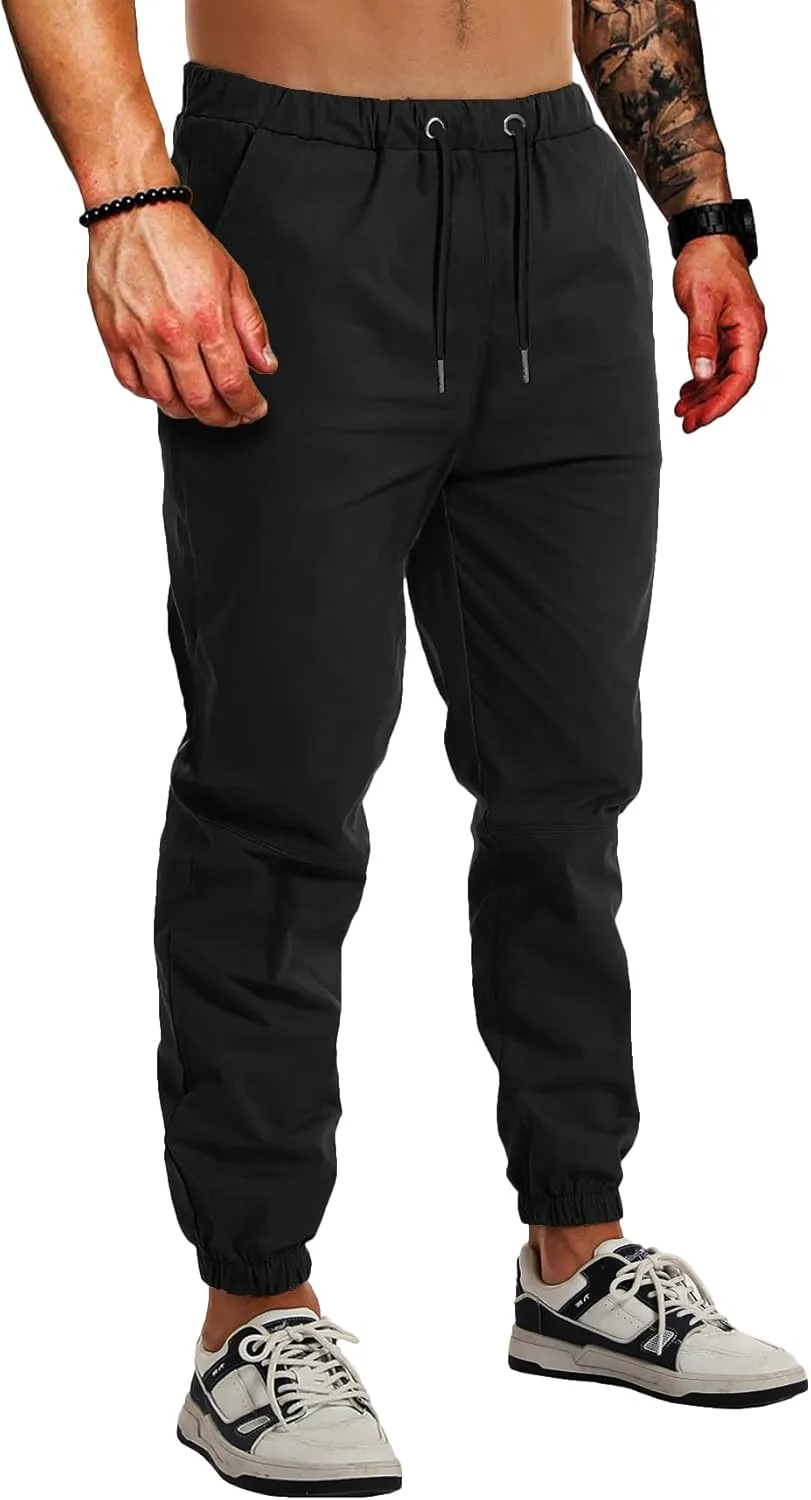 AUTIWITUA Men's Casual Jogger Pants Lightweight Cotton Drawstring Cargo Pants Outdoor Hiking Twill Track Tapered Pants