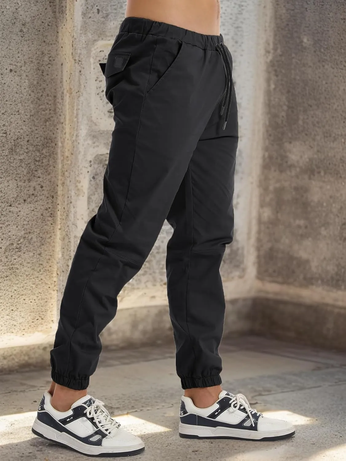 AUTIWITUA Men's Casual Jogger Pants Lightweight Cotton Drawstring Cargo Pants Outdoor Hiking Twill Track Tapered Pants