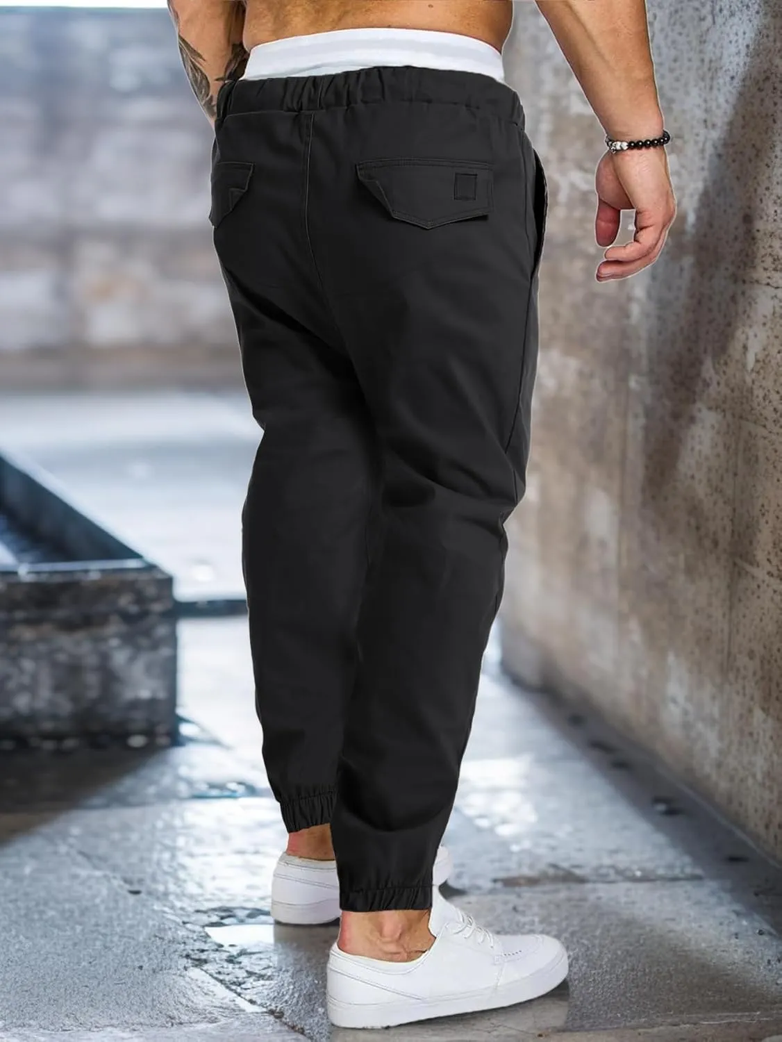 AUTIWITUA Men's Casual Jogger Pants Lightweight Cotton Drawstring Cargo Pants Outdoor Hiking Twill Track Tapered Pants