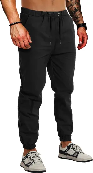 AUTIWITUA Men's Casual Jogger Pants Lightweight Cotton Drawstring Cargo Pants Outdoor Hiking Twill Track Tapered Pants