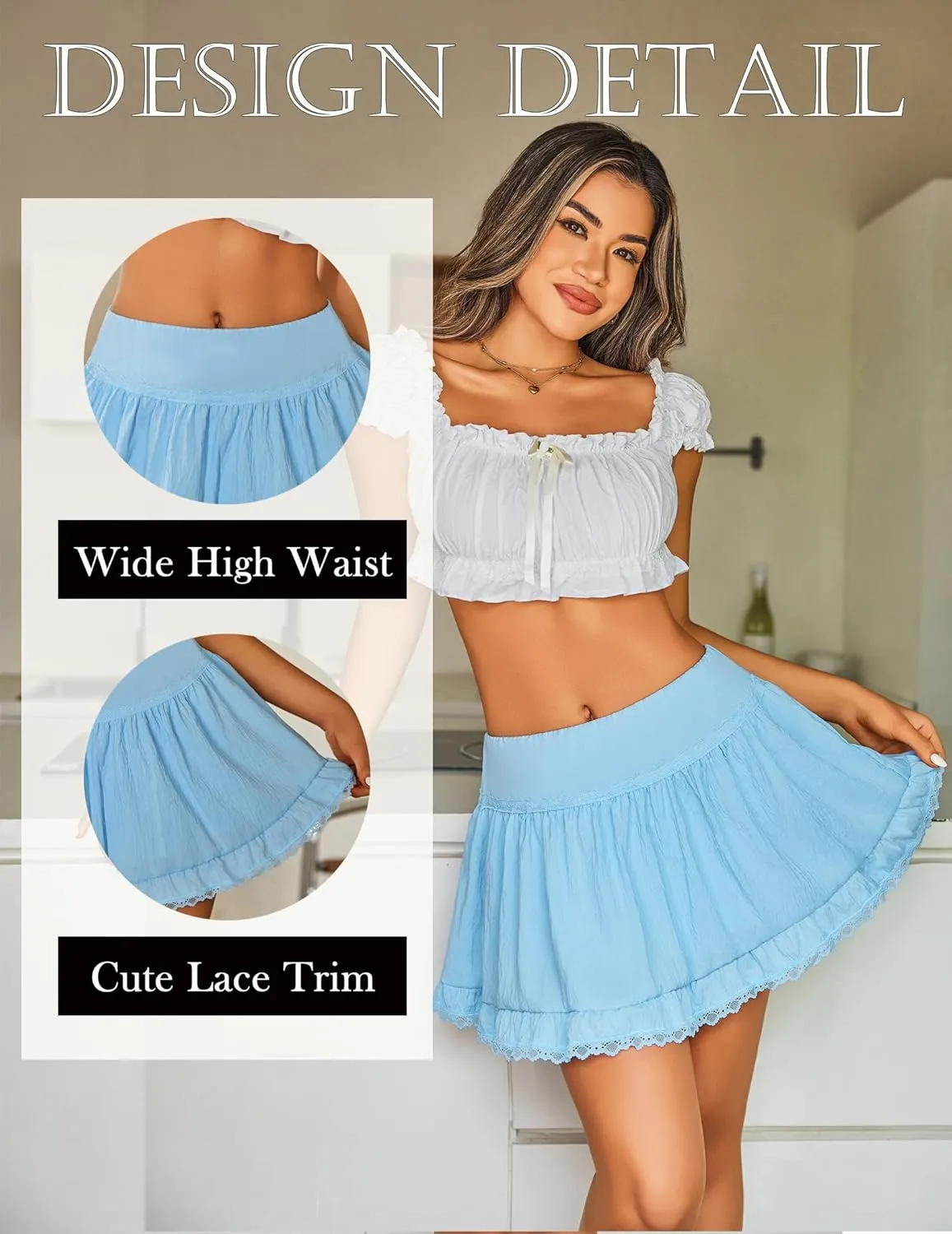 Avidlove Women High Waist Mini Skirt Flowy A Line Ruffle Hem Y2K Cute Skirts Casual