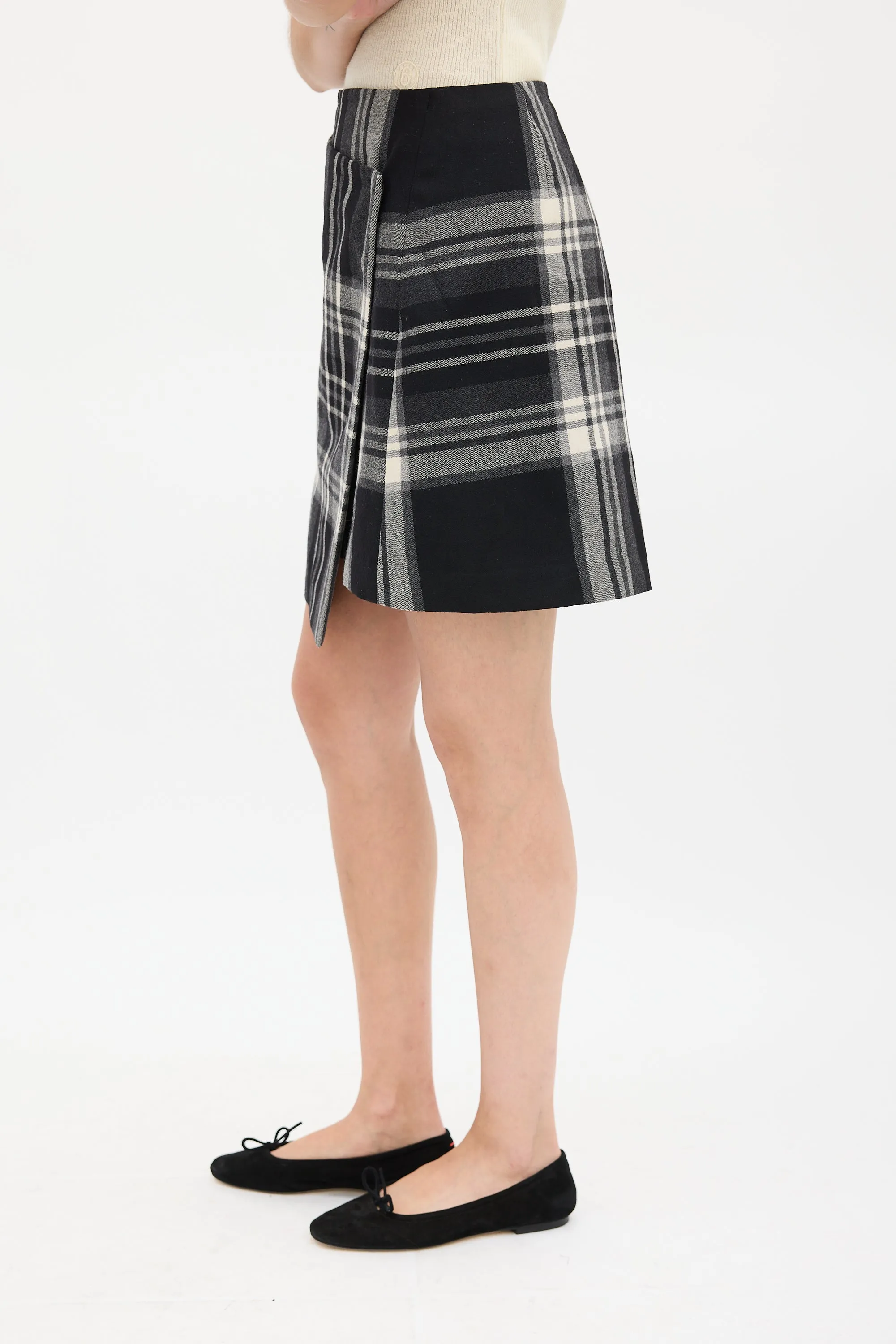 Black & White Plaid Asymmetric Wrap Skirt