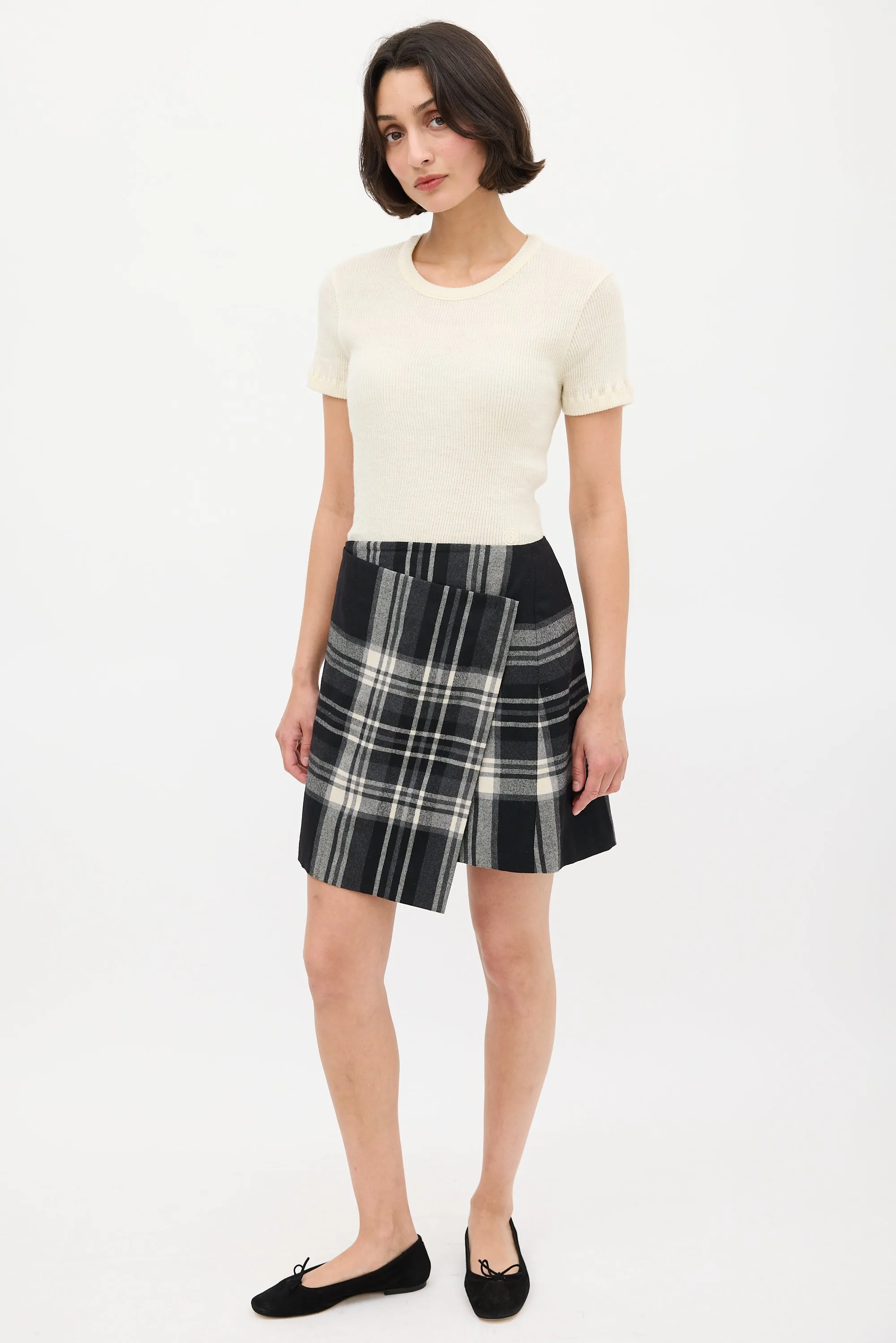 Black & White Plaid Asymmetric Wrap Skirt