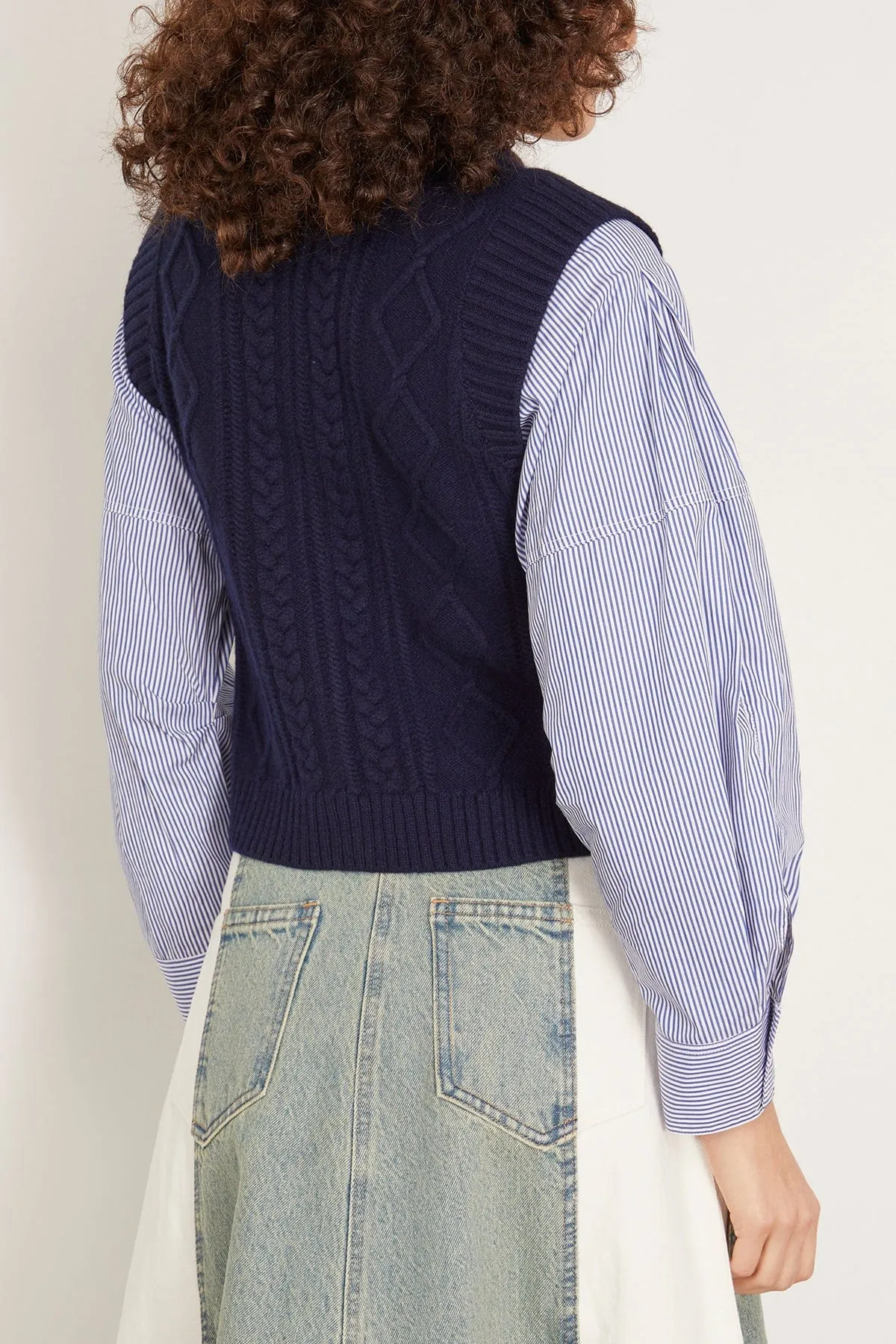 Caleb Cable Knit Combo Sweater in Navy