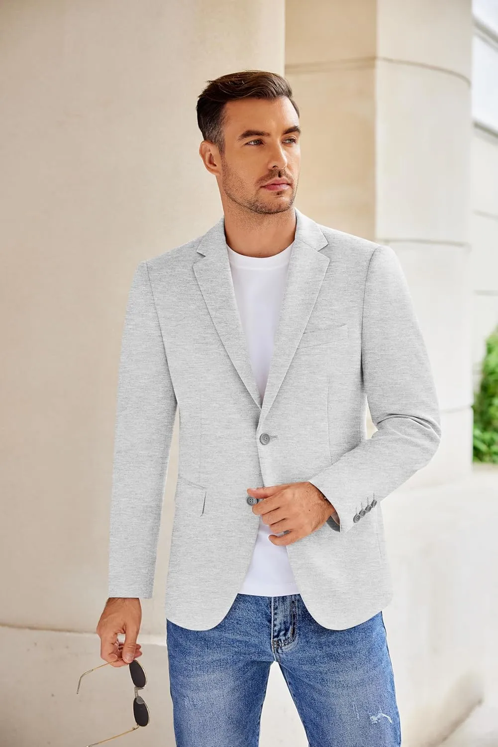 COOFANDY Men's Casual Knit Blazer Stretch Slim Fit Sport Coat Two Button Lightweight Suit Jackets