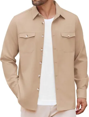 COOFANDY Men's Casual Shirt Jacket Linen Button Down Shirt Long Sleeve Lightweight Shacket with Pockets