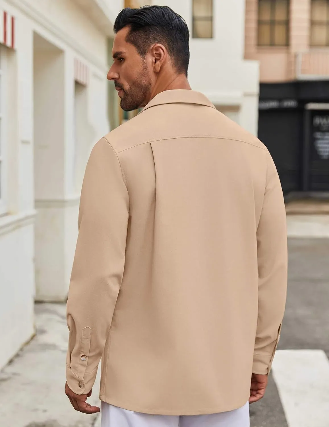 COOFANDY Men's Casual Shirt Jacket Linen Button Down Shirt Long Sleeve Lightweight Shacket with Pockets