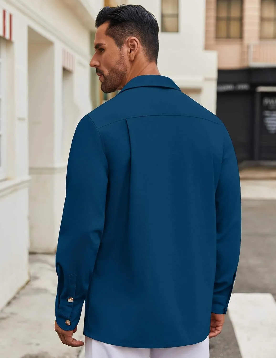 COOFANDY Men's Casual Shirt Jacket Linen Button Down Shirt Long Sleeve Lightweight Shacket with Pockets