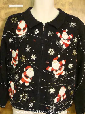 Crazy Ice Skating Santa Horrible Christmas Sweater
