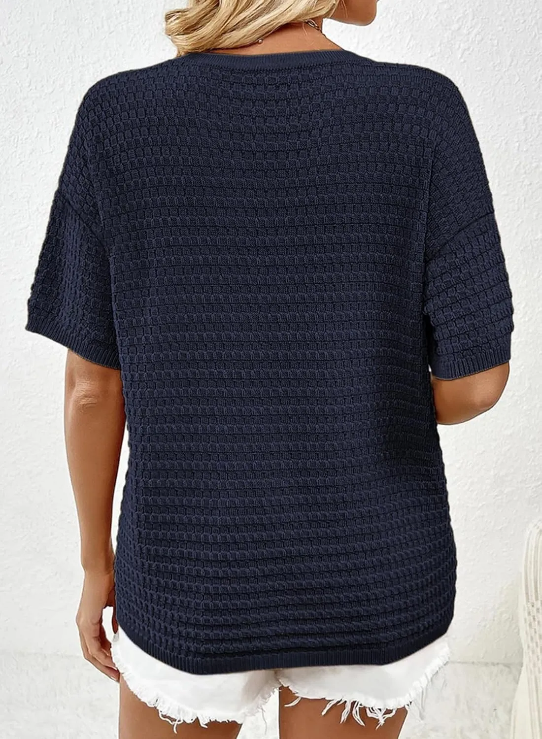 Dokotoo Womens Sweaters Casual Crewneck Short Sleeve Lightweight Knit Trendy Pullover Sweater Tops Spring Summer Outfits