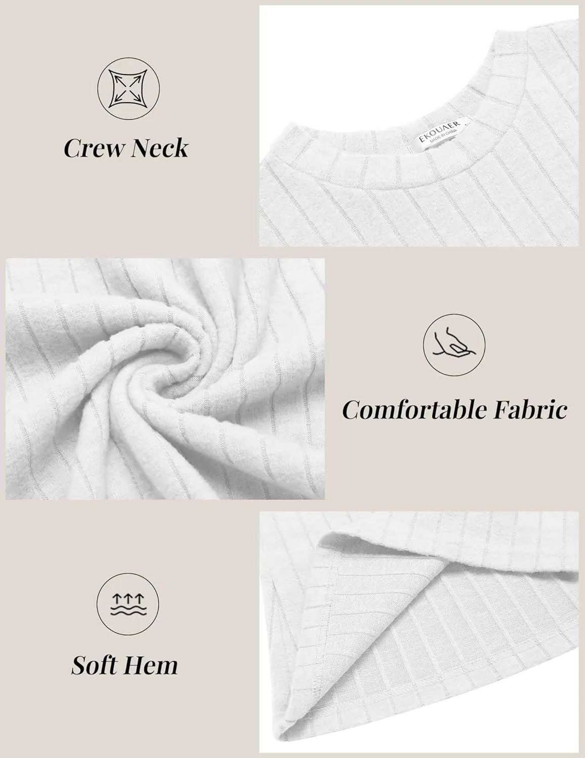 Ekouaer Womens Long Sleeve Ribbed Shirts Trendy Fitted Tops Thermal Under Scrub Crew Neck Soft Fleece Basic Layering