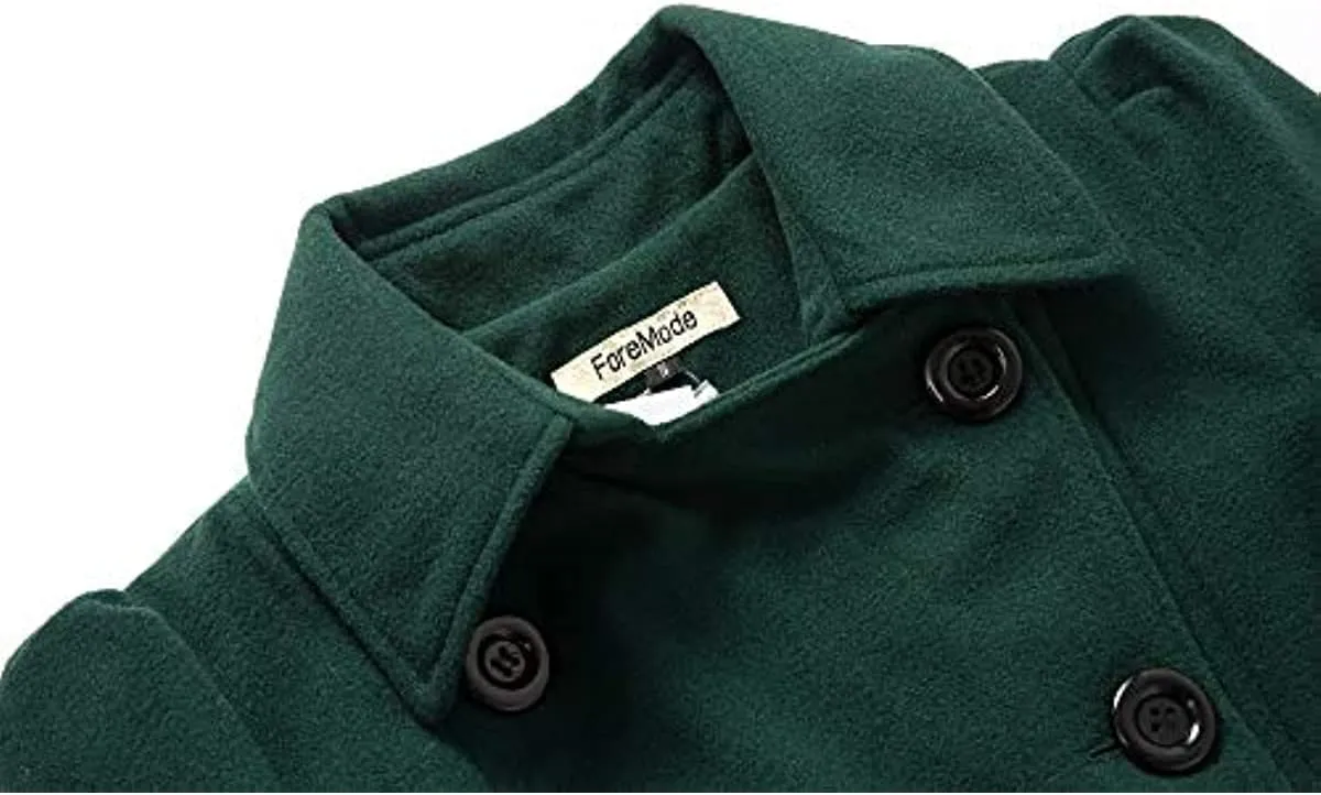 ForeMode Women Swing Double Breasted Wool Pea Coat with Belt Buckle Spring Mid-Long Long Sleeve Lapel Dresses Outwear