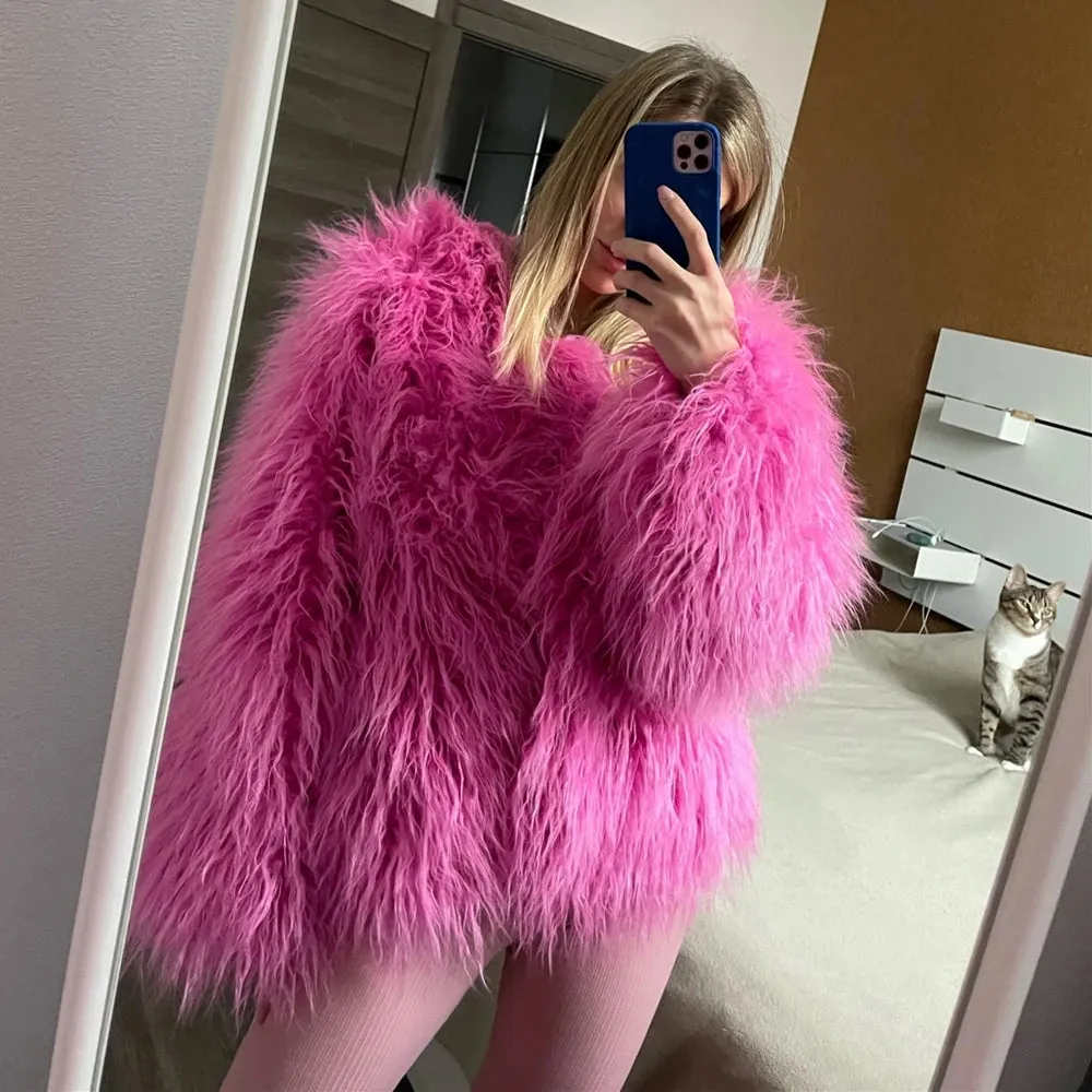 Fur Coats Women Autumn Winter Top Fashion Pink Faux Fur Coat Elegant Thick Warm Faux Fur Jackets for Women 2025