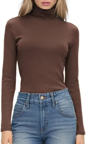 HOTOUCH Women's Turtleneck Long Sleeve Shirts Casual Basic T Shirts Lightweight Base Layer Solid Slim Fit Tops