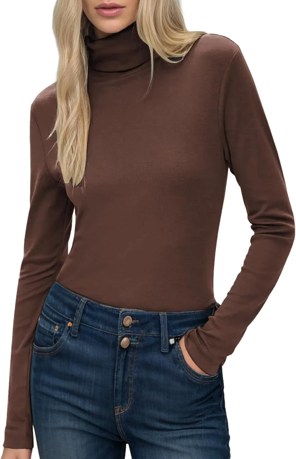 HOTOUCH Women's Turtleneck Long Sleeve Shirts Casual Basic T Shirts Lightweight Base Layer Solid Slim Fit Tops