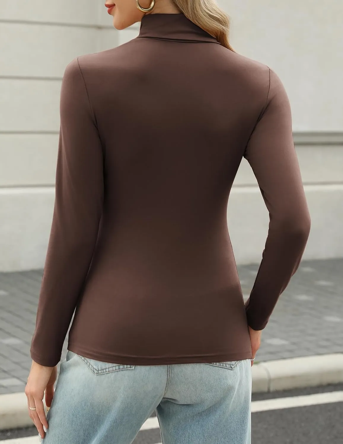 HOTOUCH Women's Turtleneck Long Sleeve Shirts Casual Basic T Shirts Lightweight Base Layer Solid Slim Fit Tops