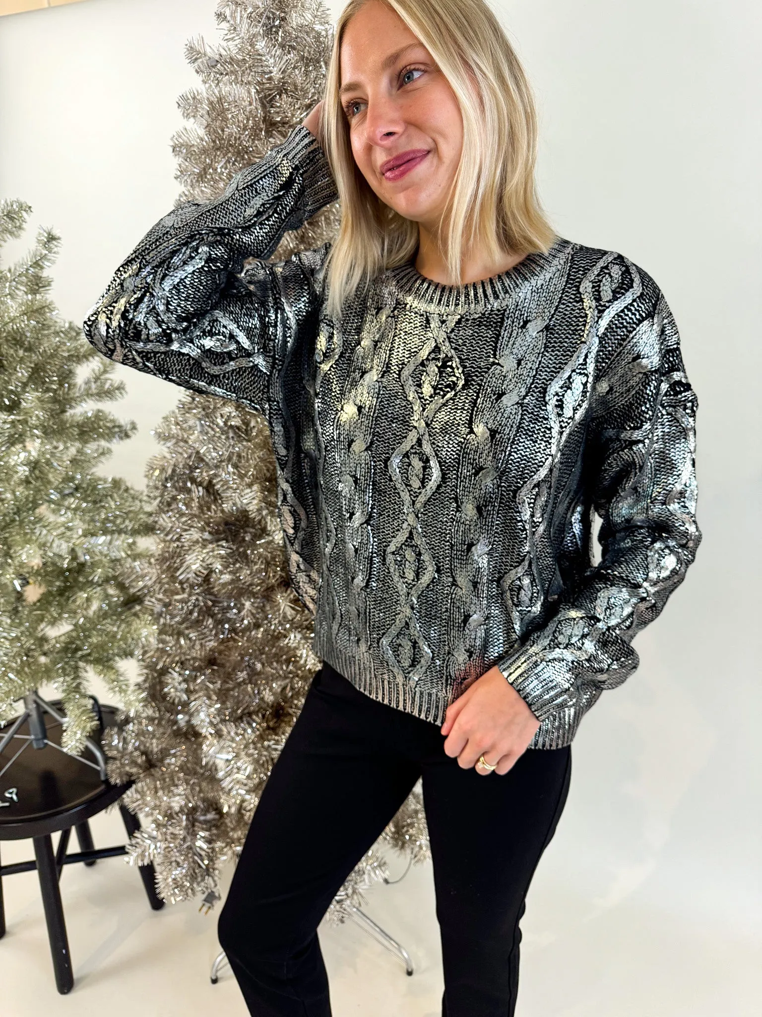 Izzy Metallic Textured Sweater