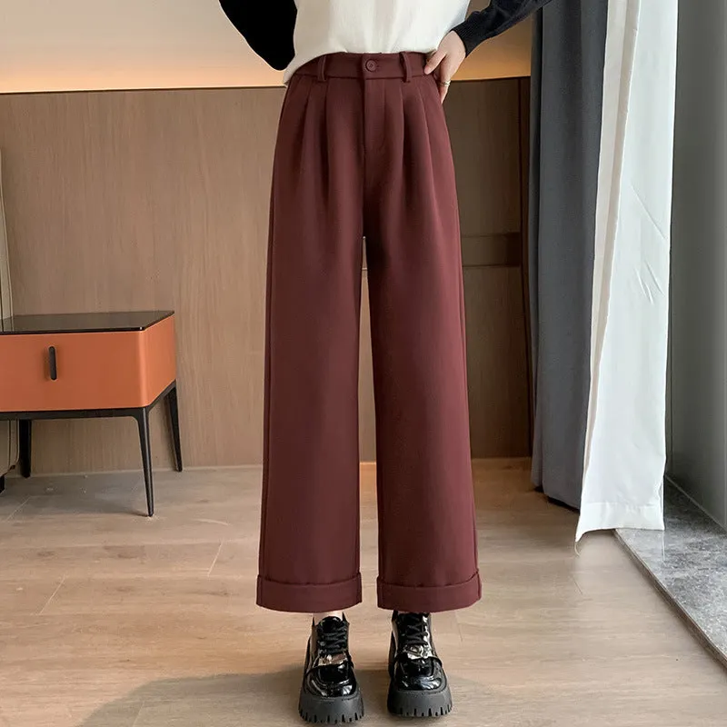 Lanfubeisi datenight fall outfits Casual Starry Sky Twill Woolen Flanging Small Straight Elastic Waist Women's Walking Fashionable Autumn Trousers
