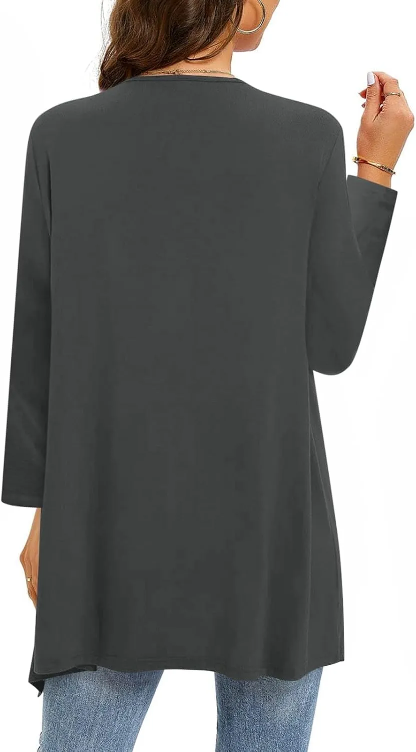 Lightweight Cardigans for Women Plus Size Long Sleeve Open Front Solid Color Cover Ups Irregular Hem Draped Dusters