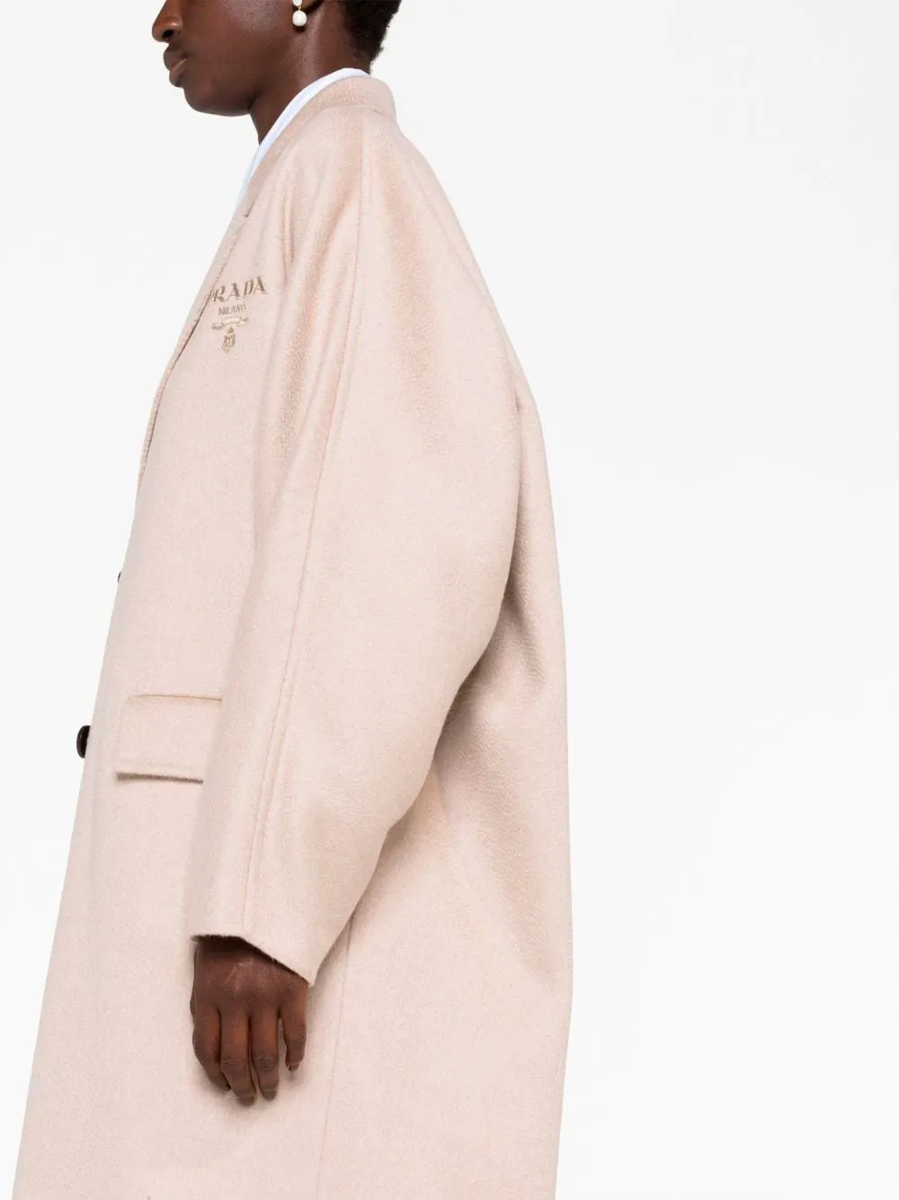 Logo-embroidered cashmere coat