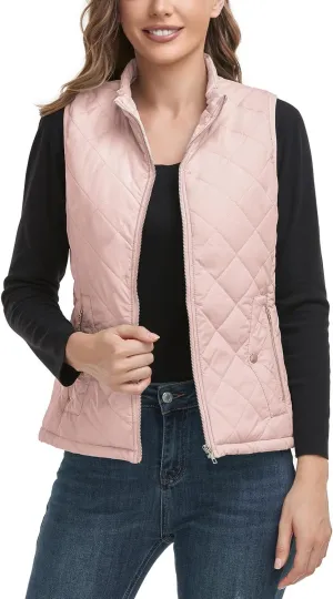 LONGKING 2025 Upgraded, Women's Outwear Vest With One Inner Pocket - Stand Collar Lightweight Zip Quilted Vest for Women
