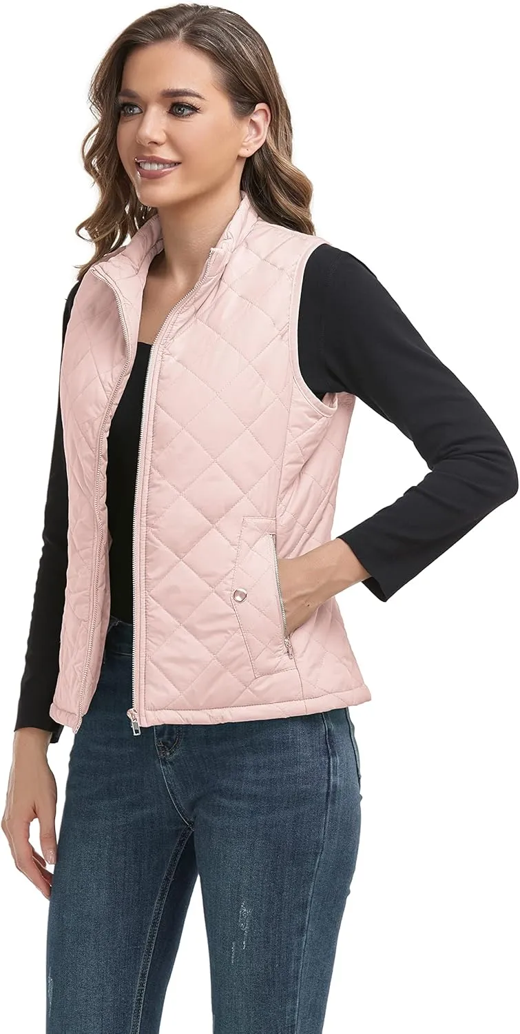 LONGKING 2025 Upgraded, Women's Outwear Vest With One Inner Pocket - Stand Collar Lightweight Zip Quilted Vest for Women