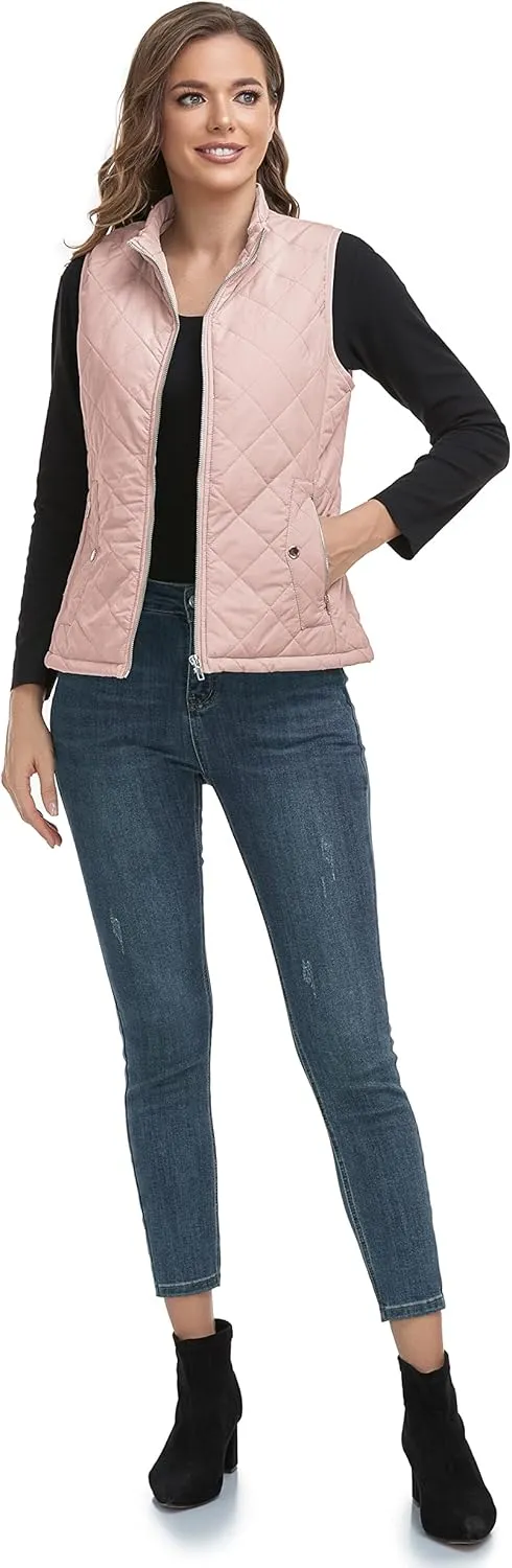 LONGKING 2025 Upgraded, Women's Outwear Vest With One Inner Pocket - Stand Collar Lightweight Zip Quilted Vest for Women