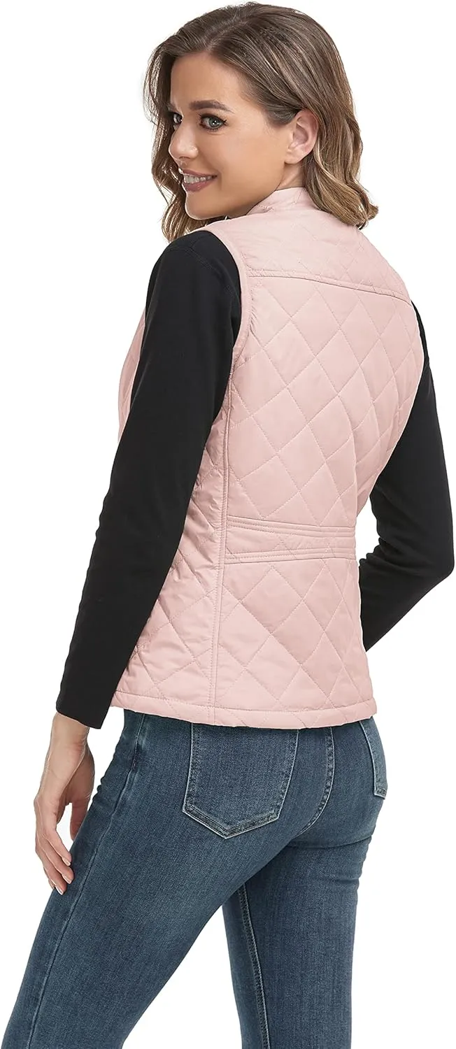 LONGKING 2025 Upgraded, Women's Outwear Vest With One Inner Pocket - Stand Collar Lightweight Zip Quilted Vest for Women