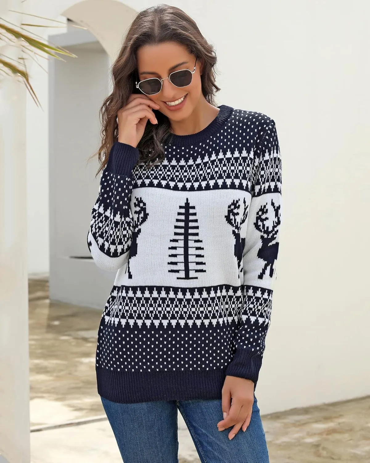 LookbookStore Women Ugly Christmas Tree Reindeer Holiday Knit Sweater Pullover