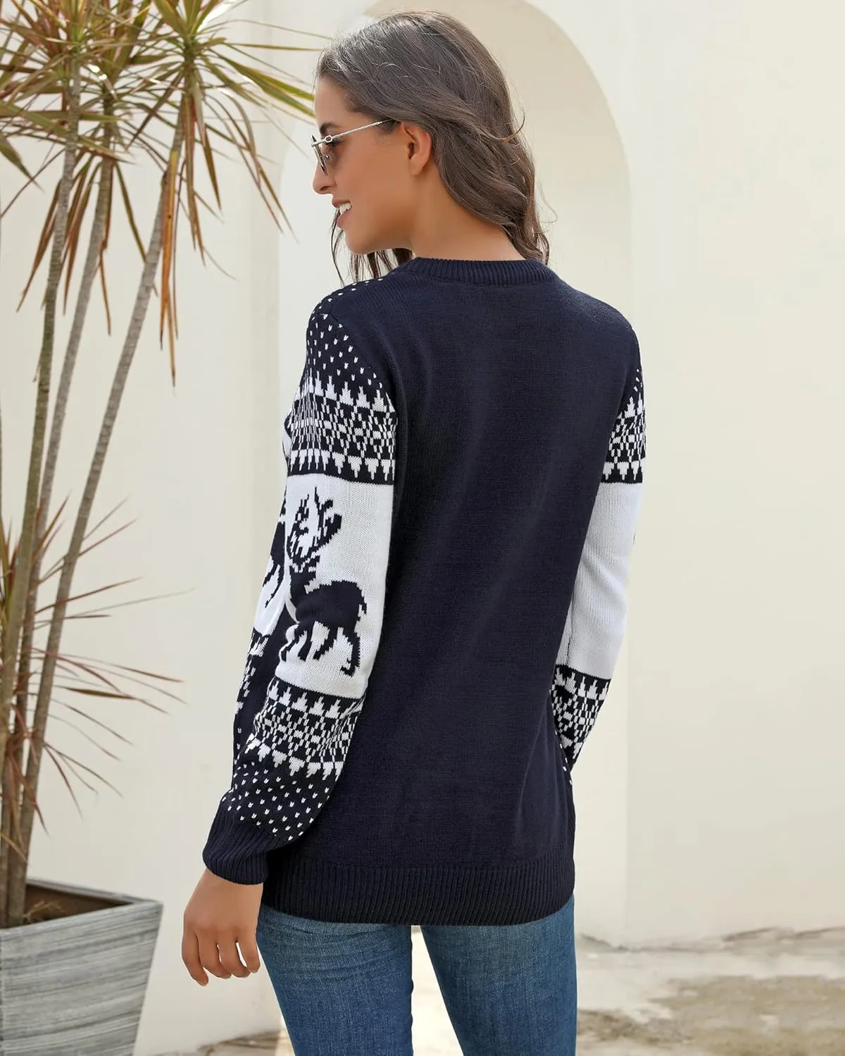 LookbookStore Women Ugly Christmas Tree Reindeer Holiday Knit Sweater Pullover