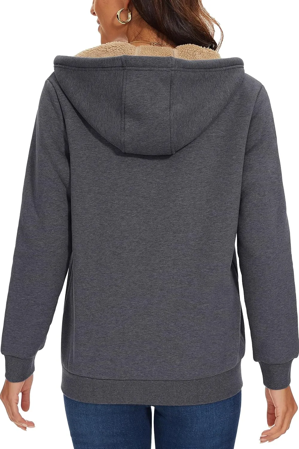 MAGCOMSEN Womens Zip Up Hoodies Sherpa Lined Fleece Thermal Jacket Full Zip Winter Warm Casual Thick Coats Pockets