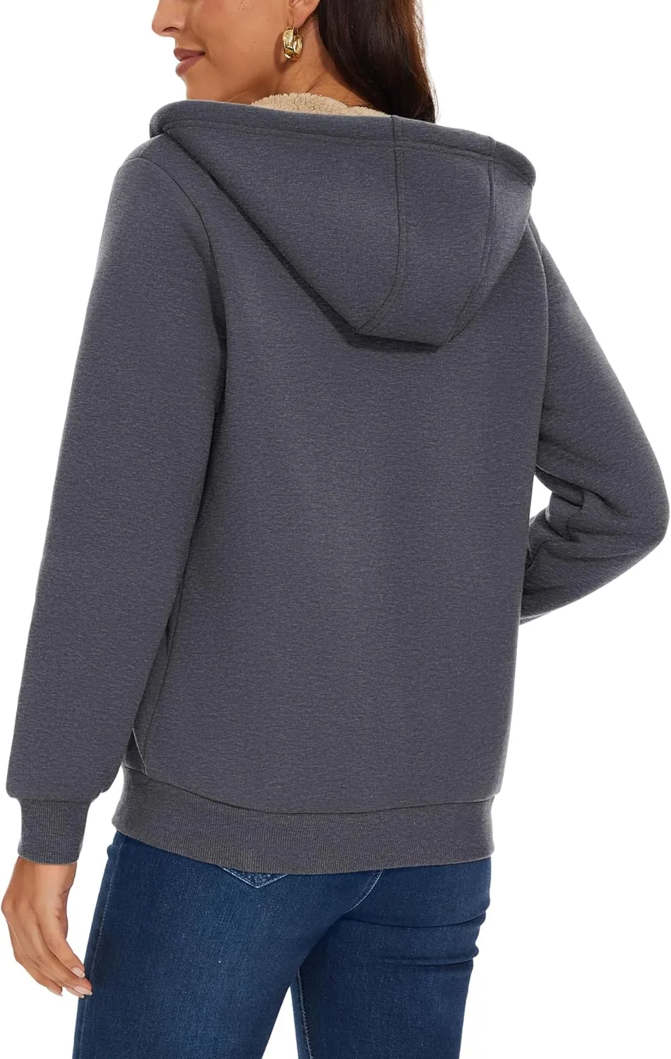 MAGCOMSEN Womens Zip Up Hoodies Sherpa Lined Fleece Thermal Jacket Full Zip Winter Warm Casual Thick Coats Pockets