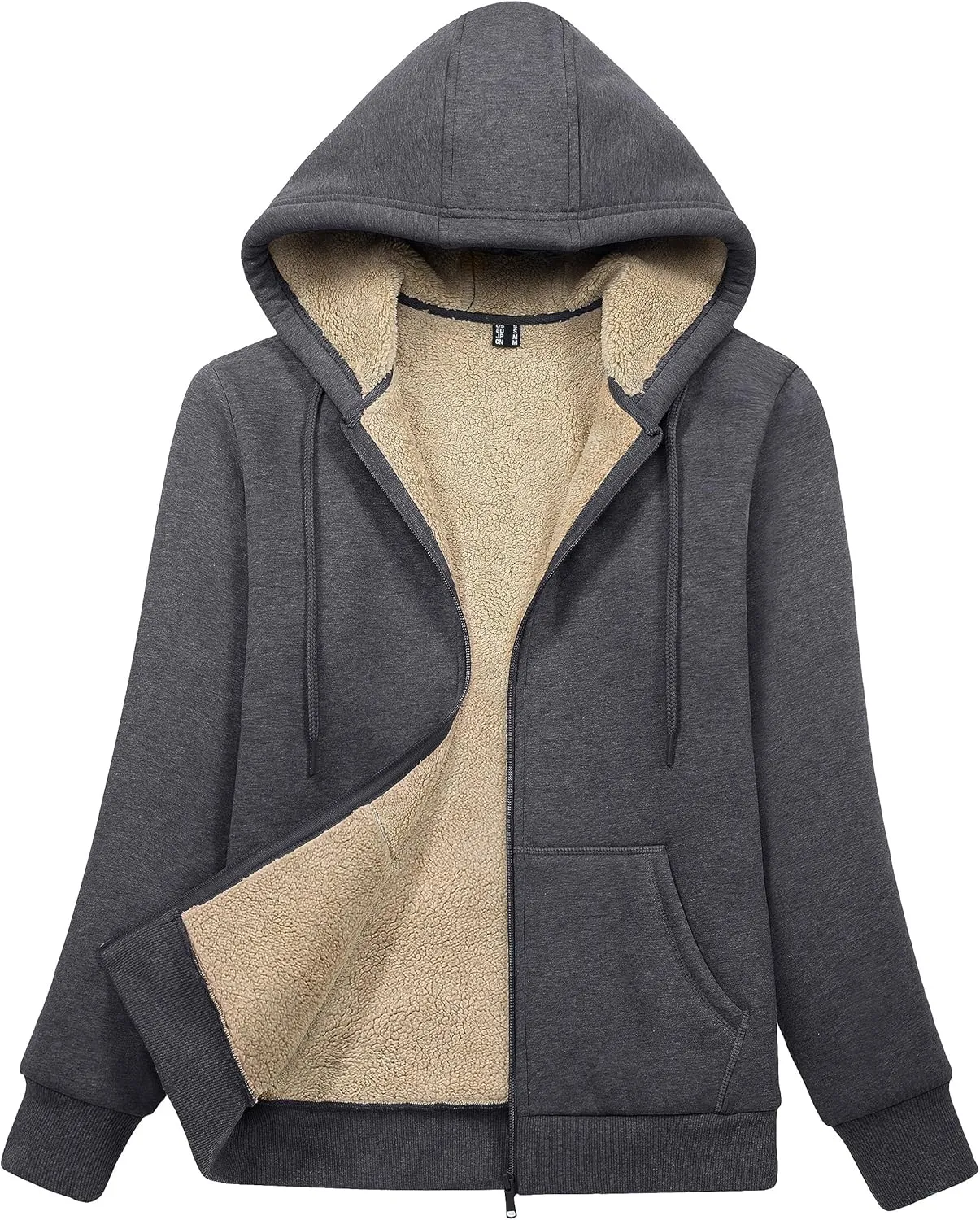 MAGCOMSEN Womens Zip Up Hoodies Sherpa Lined Fleece Thermal Jacket Full Zip Winter Warm Casual Thick Coats Pockets