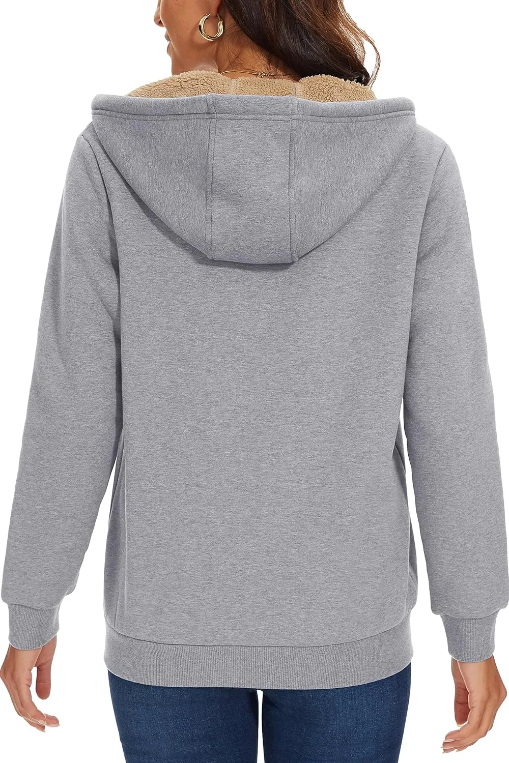 MAGCOMSEN Womens Zip Up Hoodies Sherpa Lined Fleece Thermal Jacket Full Zip Winter Warm Casual Thick Coats Pockets