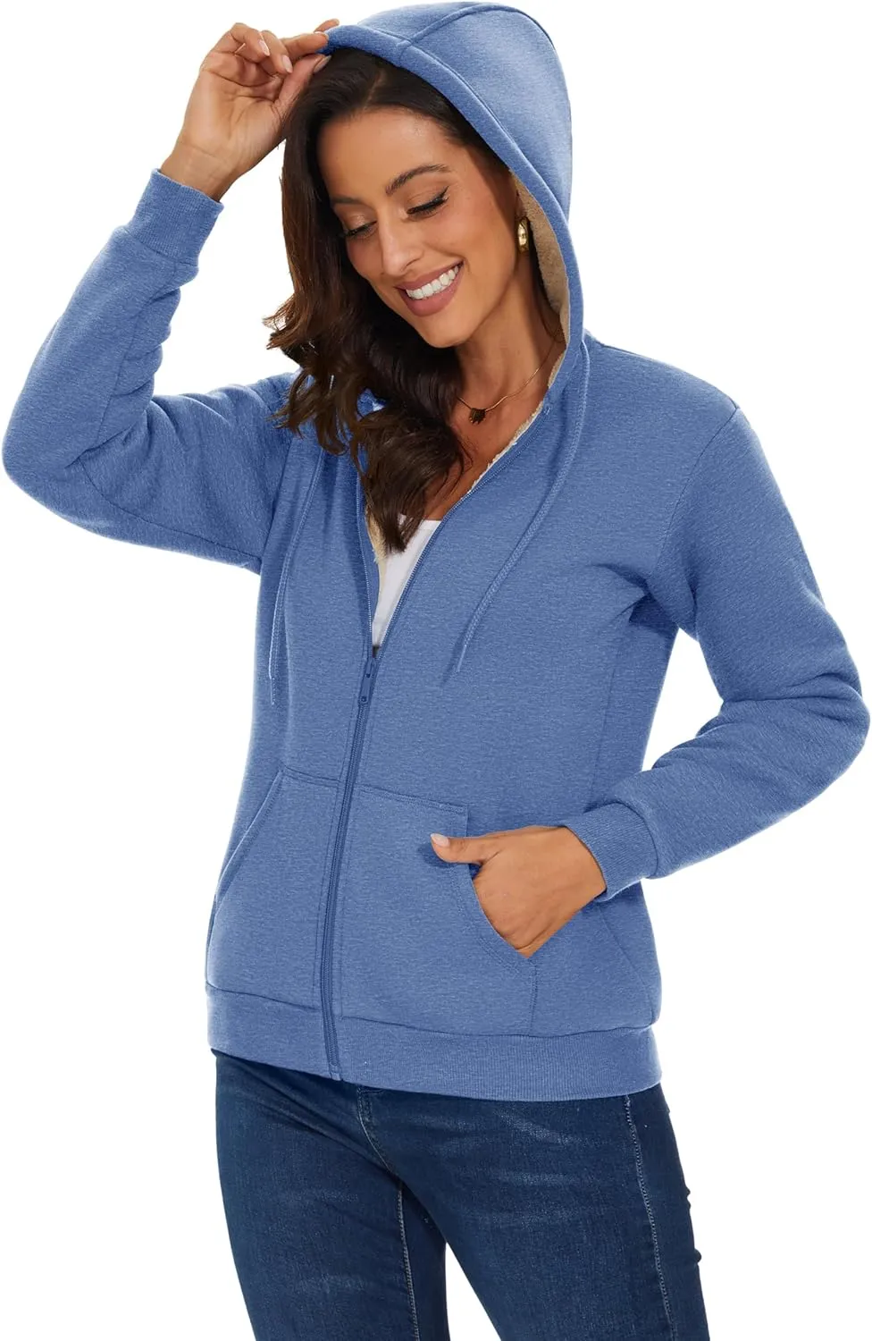 MAGCOMSEN Womens Zip Up Hoodies Sherpa Lined Fleece Thermal Jacket Full Zip Winter Warm Casual Thick Coats Pockets