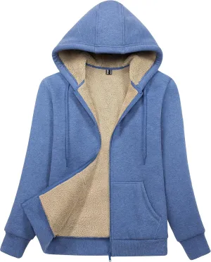 MAGCOMSEN Womens Zip Up Hoodies Sherpa Lined Fleece Thermal Jacket Full Zip Winter Warm Casual Thick Coats Pockets