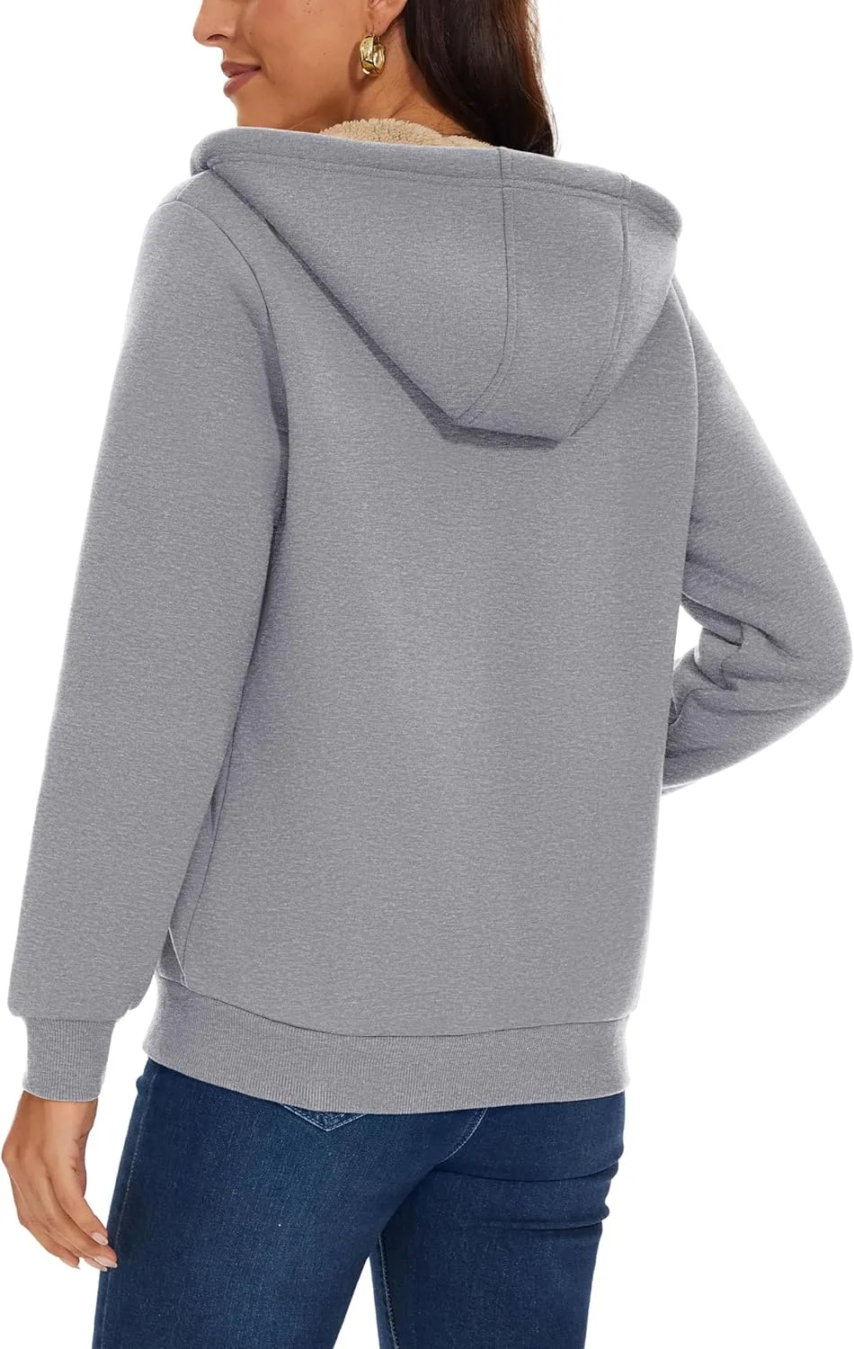 MAGCOMSEN Womens Zip Up Hoodies Sherpa Lined Fleece Thermal Jacket Full Zip Winter Warm Casual Thick Coats Pockets