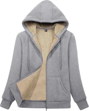 MAGCOMSEN Womens Zip Up Hoodies Sherpa Lined Fleece Thermal Jacket Full Zip Winter Warm Casual Thick Coats Pockets