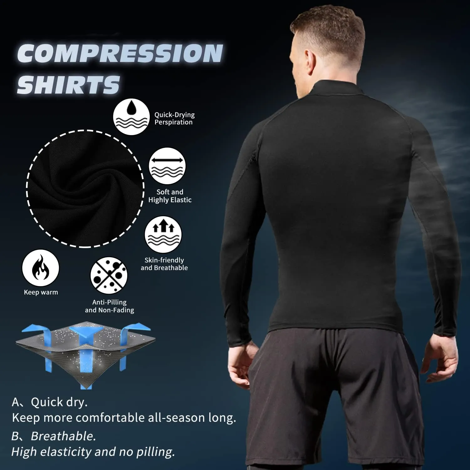 Men's Athletic Compression Shirts Long Sleeve Workout T-Shirt Mock Turtleneck Base Layer Undershirt Tops