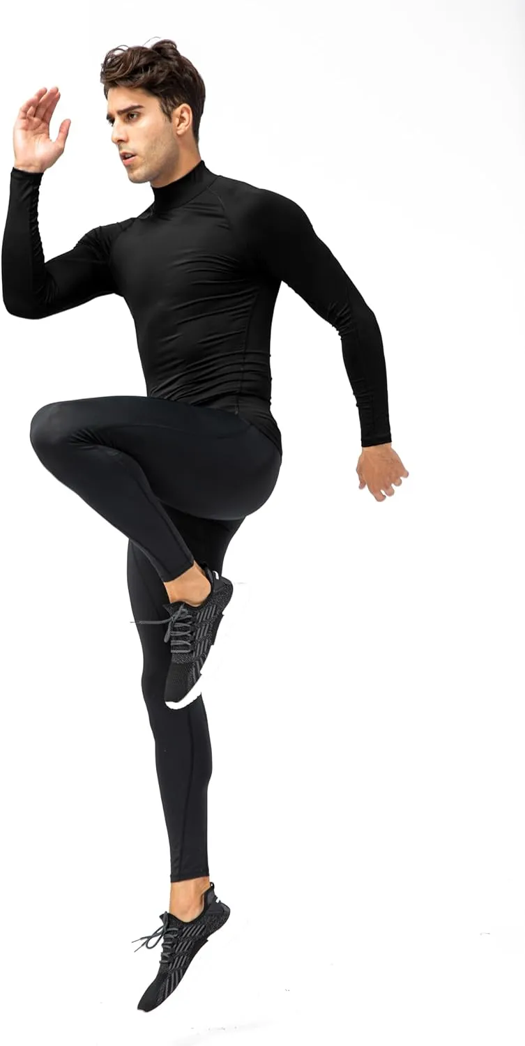 Men's Athletic Compression Shirts Long Sleeve Workout T-Shirt Mock Turtleneck Base Layer Undershirt Tops
