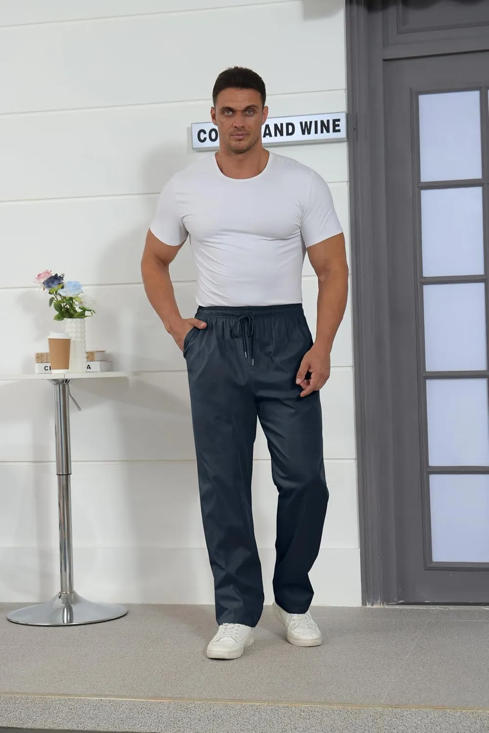 Mens Casual Jogger Pants Relaxed Fit Cargo Pants Drawstring Sweatpants Hiking Outdoor Twill Sport Pants