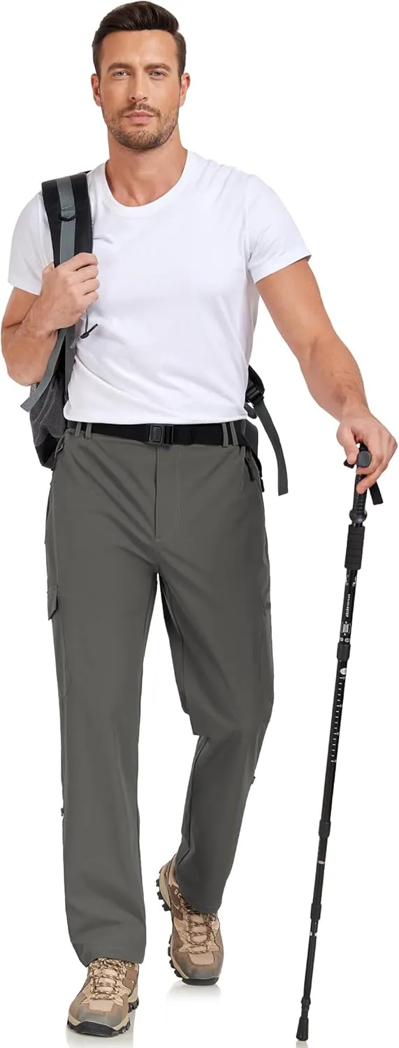 Men's Hiking Cargo Pants Lightweight Tactical Pants Waterproof Travel Work Outdoor Pants with Belt Multi Pockets