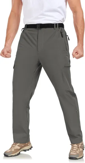 Men's Hiking Cargo Pants Lightweight Tactical Pants Waterproof Travel Work Outdoor Pants with Belt Multi Pockets