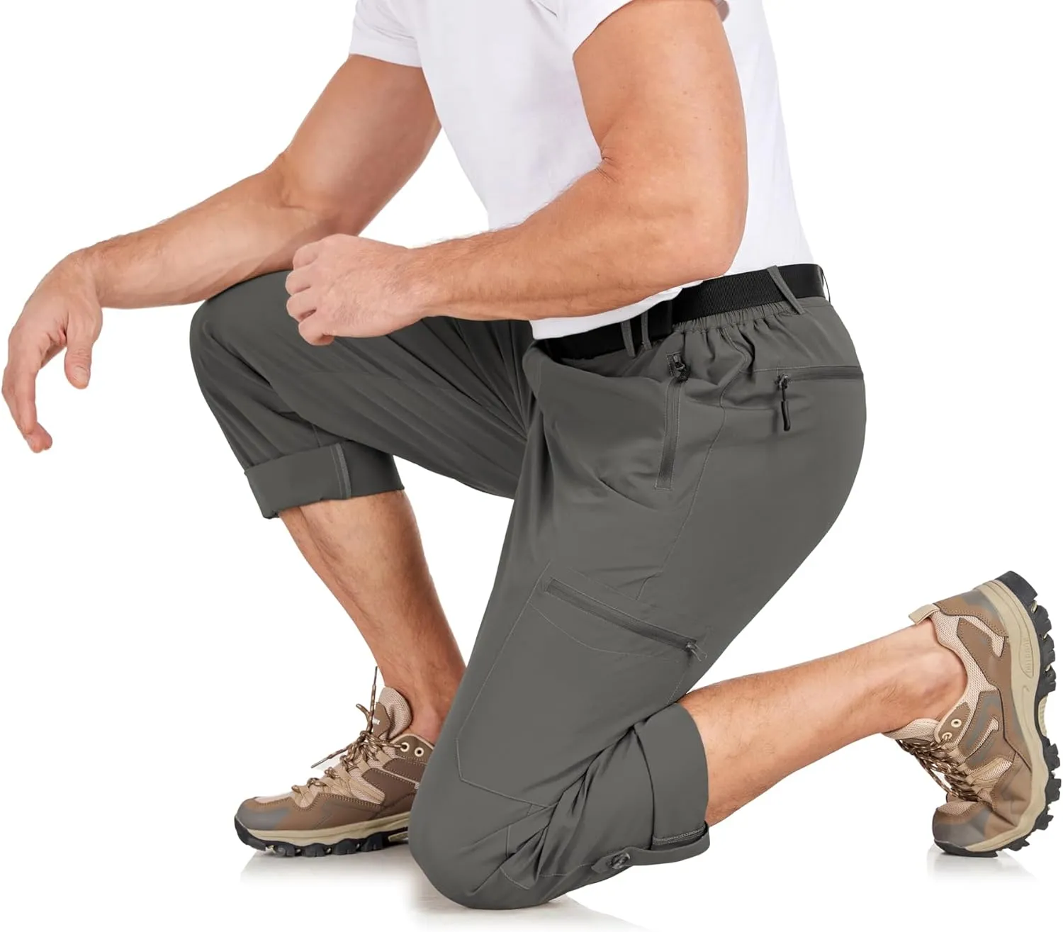 Men's Hiking Cargo Pants Lightweight Tactical Pants Waterproof Travel Work Outdoor Pants with Belt Multi Pockets