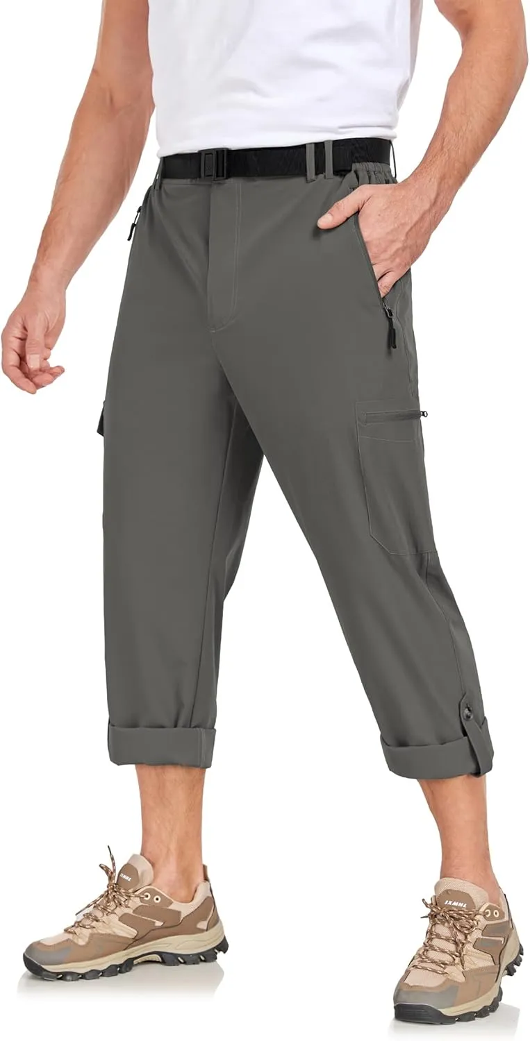 Men's Hiking Cargo Pants Lightweight Tactical Pants Waterproof Travel Work Outdoor Pants with Belt Multi Pockets