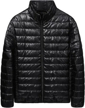 Men's Puffer Jacket Lightweight Packable Down Coat Zip up Insulated Jacket Stand Collar Quilted Coat Warm Winter Jacket